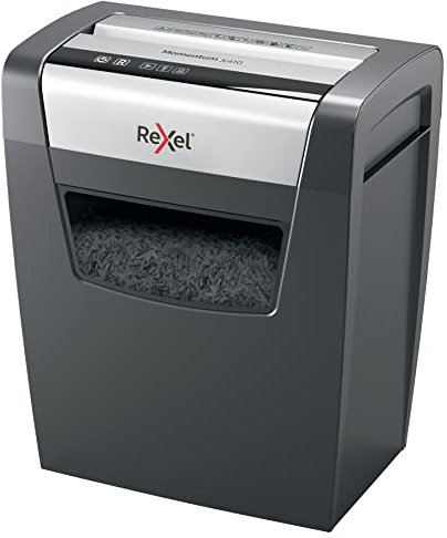 Rexel Aktenvernichter Momentum X410, Partikelschnitt, 11-10 Blatt A4 (70-80 g/m²) Kapazität, Sicherheitsstufe P4, 23L Abfallbehälter, Schredder, schwarz, 2104571EU