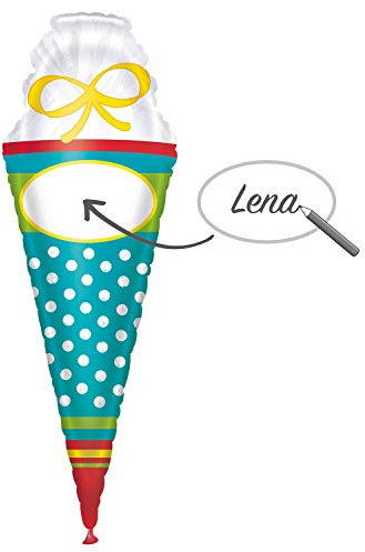 Amscan 3959101 - Super Shape Folienballon Schultüte personalisierbar, Größe 35 x 111 cm, Heliumballon, 1. Schultag, Schulanfang