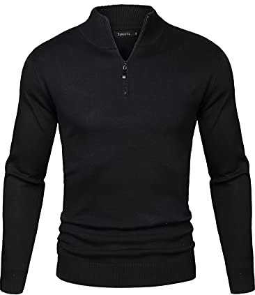 Sykooria Pullover Herren Stehkragen 1/4 Half Zip Arbeitspullover Baumwolle Rollkragenpullover Stretch Winterpullover Herbst Winter Langarm Poloshirt Sweater