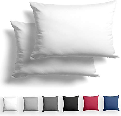 Alreya 2er-Set Mako Satin Kissenbezug 40 x 80 cm - 100% Baumwolle mit Reißverschluss, Superweicher Kopfkissenbezug 40x80, Kissenhülle, Oeko-TEX® Standard Zertifiziert, Weiß, nur Kissenbezug