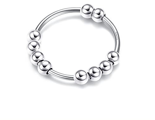 YADOCA 925 Sterling Silber Angst Ring für Damen Mädchen Stapelbare Ringe Spinner Bead Ringe Fidget Ring 7