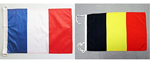 AZ FLAG Pavillon Nautique France 45x30cm - Drapeau de Bateau français 30 x 45 cm & Drapeau Belgique 45x30cm - PAVILLON Belge 30 x 45 cm Haute qualité