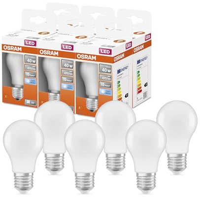 OSRAM Led Star Classic A40 Led Lamp for E27 Socket, Pear Shape, Fr, 470 Lumens, Cold White (4000K), Replacement for Conventional 40W Light Bulbs, Not Dimmable, 6-Pack