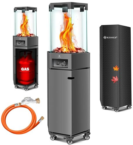 KESSER® Stufa a Gas per Terrazze con Custodia Protettiva, Riscaldamento a Fungo e Piramide, Rotelle per Pavimenti - Uso Esterno