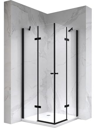 i-flair Duschkabine Alice 80x100 Höhe: 180 cm, Eckkabine mit Klapptüren in Schwarz. Duschabtrennung aus 6 mm dickem durchsichtigem Nano-ESG-Sicherheitsglas, beidseitig montierbar! DK19B