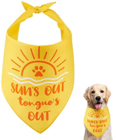 arricraft 1 Stück Haustier-Hundehalstuch, Gelbes, Verstellbares Dreieckiges Haustier-Bandana Mit „Sun's Out Tongue'S Out Words“, Lustigem, Waschbarem Baumwollschal, Kopftuch Für Hunde