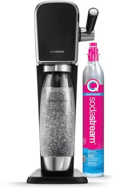 sodastream Art - Máquina de agua con gas y soda (1 botella de 1 L, acabado de acero inoxidable, compatible con lavavajillas + 1 recarga de gas de 60 L, para clips, color negro