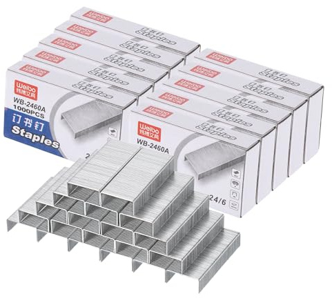 PATIKIL Agrafes Standard 24/6, 10 Boîtes de 10000 Pcs, Longueur de Jambe de 1/4, Pointe Plate à Enclume Sans Bourrage pour Agrafeuse de Bureau, Fournitures de Bureau à Domicile, Argenté