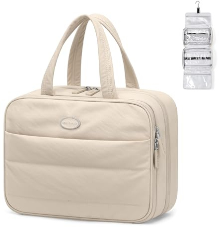 GOLF QUALITY Bolsa de Aseo Hombres y Mujer, Bolsa de Maquillaje de Viaje Organizador de Cosmético Neceser Maquillaje para Mujeres,Neceser de Viaje,Albaricoque,8.6L