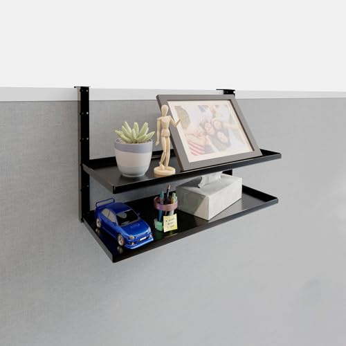 AKBFOX Office Cubicle Shelf - 14.2'' x 5.9'' Dual-Tier Storage Organizer Floating Corner Rack Hanging Shelf Height Adjustable Home Office Essentials for Planter Statue Decor Photo Frame