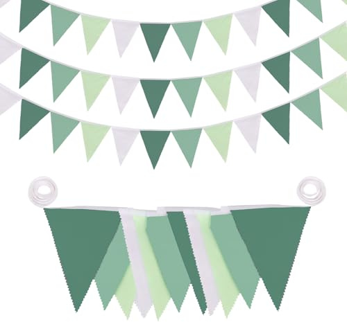 32Ft Sage Green Bunting Banner Party Decorations, Fabric Triangle Flag Pennant Garland Streamer, Bunting Outdoor Waterproof for Sage Green Baby Shower Wedding Birthday Outdoor Hanging Bunting Decor