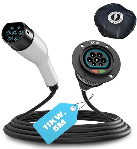 Electric Car Type 2 Charging Cable Extension, 5M 11kW, Female to Male Connection, 3 Phase, 32 A Heat & Pressure Resistant, Waterproof, 5 Meter, Fits: Tesla, BMW, VW, MG, Audi, KIA