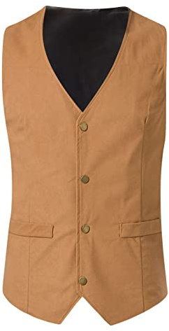 Chaleco de cuero sin mangas para hombre, chaleco vintage casual, chaleco vaquero ajustado con botones, chaleco vintage para hombre, chaleco de traje de color sólido, chalecos de traje con cuello en V