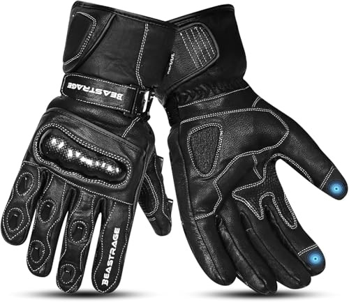BEAST RAGE Thermal Winter Motorbike Gloves–Waterproof,Windproof Leather Motorcycle Gloves with Touchscreen Function,Warm Riding Gloves for Men & Women,Ideal for Biking & Outdoor Sports (Black, L)