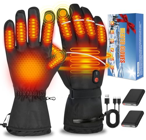 Beheizbare Handschuhe Herren Damen, 2025 Verbesserte Verstärkt Handschuhe mit akku 7.4v 6000mAh, Touchscreen, 3 Heizstufen, Wasserdicht&Winddichte, Skihandschuhe für Wandern, Radfahren, Skifahren