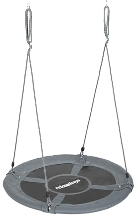 Relaxdays Nestschaukel, runde Hängeschaukel, XL, bis 300 kg, Kinder & Erwachsene, verstellbar, Outdoor, Ø: 100 cm, grau
