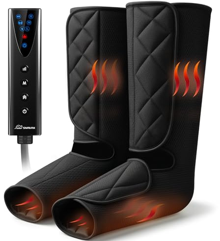 Snailax Masseur de compression chauffant pour la circulation du mollet et du pied, 3 modes de massage avec 3 niveaux d'intensité, bottes de compression d'air portables avec contrôleur LED, cadeau