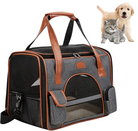 Sac de Transport pour Chat Pliable, Sac de Transport pour Chat avec bandoulière, pour Chats et Petits Chiens, Couleur Marron
