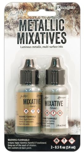 Ranger TIM21247 Adirondack Alcohol Ink Metallic Mixatives 1/2-Ounce 2/Pkg, Gold and Silver