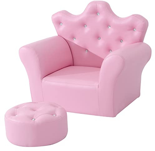 HOMCOM Kids Armchair Toddler Chair Sofa Set with Free Footstool Pink