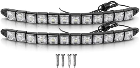 Riloer 2pcs 12LED Luces de Circulación Diurna Coche DRL Luz Antiniebla Luz Diurna Impermeable 12V Faros Delanteros de Conducción Blanco