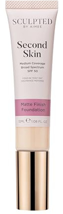 Second Skin Matte Liquid Face Foundation from Sculpted by Aimee - 32ml Buildable, Medium Coverage Foundation with Matte Finish, Hyaluronic Acid, Collagen Boosting Formula, SPF 50, (Fair 2.0)