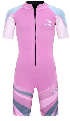 ZCCO Neoprenanzug Kinder, Kids Neoprenanzug 2.5mm Neopren Thermal Badeanzug, Neopren Front Zipper Taucheranzüge Surfen Schwimmen Tauchen Warmhalten für Wassersport,ROSA M