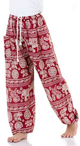 PRINCESS OF ASIA Vegan & Fair - Orientalische Kinder Aladinhose Haremshose Thailändischer Elefant für Mädchen Jungen &Jungen (158/164, Rot)