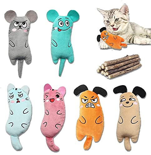 CaiTang Katzenminze Spielzeug, 6 Stück Katzen Spielzeug + 10 Stück Katzenminze Sticks Set, katzenminze Kissen, Baldrian Kissen für Katzen