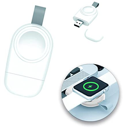 4-Ok Cargador Inalambrico Pad de Carga Qi Induccion Portatil para Apple Watch Series. Compatible con Apple Watch 1/2/3/4/5/6/7/SE. Conectable a Puertos USB. Tamaño Mini. Succión Magnética