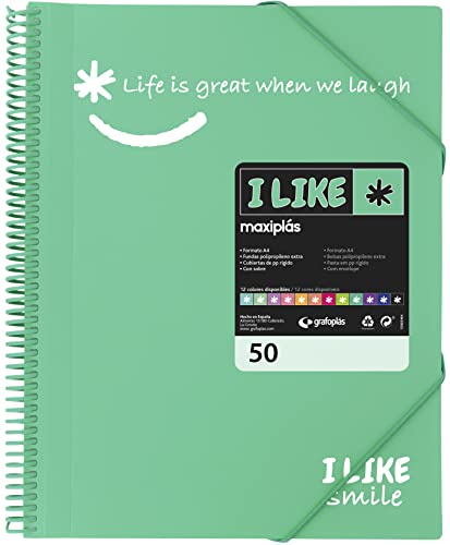 Grafoplás 39225026. Sichtbuch Mintgrün, A4, 50 Hüllen, transparent, Polypropylen, I Like Smile