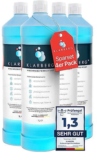 KLARBERG® 4x1L Bodenreiniger Wischroboter Reinigungsmittel Konzentrat 1:100 I Frischer Duft mit unserem Reinigungsmittel für Saugwischer I Saugroboter Reinigungsmittel, Laminat, Fliesen