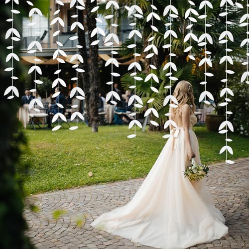 QeeFop 52ft Guirnaldas de Papel de Hojas, Blanca Guirnalda Hojas Colgante Guirnalda de Papel Decoración para Bodas, Fiestas, Cumpleaños, Despedida de Soltera, Aniversarios (Blanco)