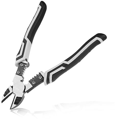 LEONTOOL Pinze diagonali con spelafili da 20,3 cm, resistenti, con crimpatrice, pinze multifunzione per taglio laterale ad alta leva, pinze da taglio diagonale per tagliare fili artigianali