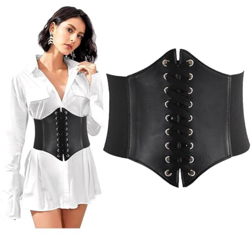 GANMFOYC Cinturón Corsé Para Mujer, Ancho Elástico Ajustado en la Cintura, Correa de Cuero PU, Retro
