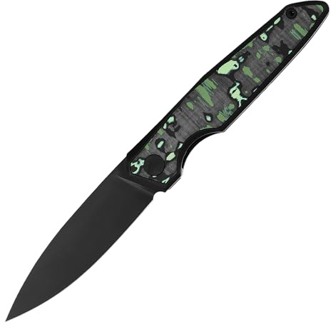 FerraMonster Fällkniv Jaktkniv Överlevnadskniv Campingkniv Fickkniv enhandskniv för Utomhusbruk Fiske Jakt Camping - M390 stål, Handtag i titan och kolfiber - med slida (Grön & Svart-01)