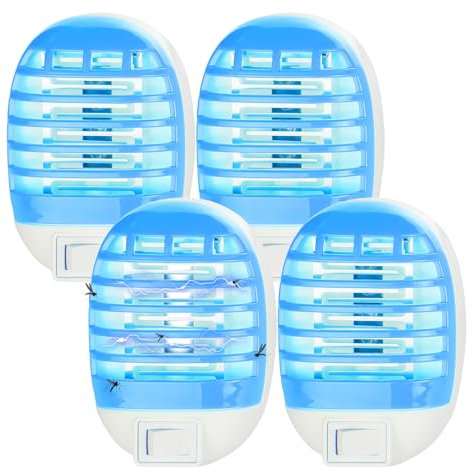 4 Pack Lampe Anti Moustique, Prise Anti Insectes Electrique, Anti-Insectes Électriques, Zapper de Moustique, Bug Tueur de Moustique pour L'intérieur Chambre Cuisine Bureau