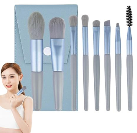 Set di pennelli per trucco con custodia: 8 pennelli per trucco professionali per ombretto, sopracciglio, sfumatura e eyeliner | Set da viaggio con morbide setole sintetiche |