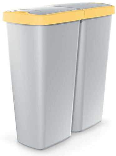 Monzana® Double poubelle cuisine 2x25 litres 2 compartiments couvercle bouton corbeille papier bureau déchets bio tri sélectif recyclage gris-jaune