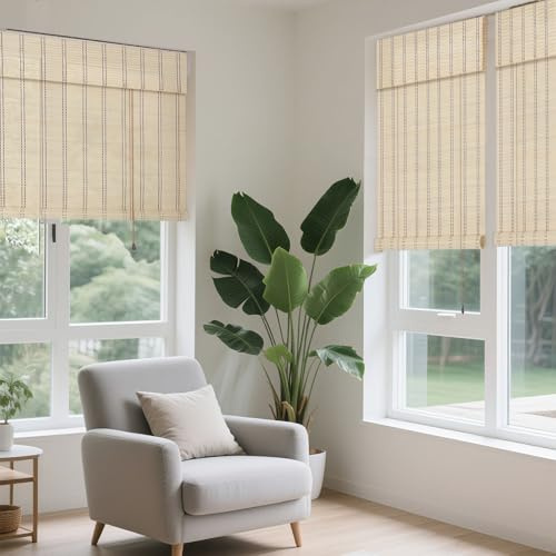 FoundGo 24 W x 72 H Roman Blinds Sun Shade,Retro Light Filtering Roller Bamboo Curtains Bamboo Roll Up Window Roller Curtain Shades for Windows,Doorways-Light