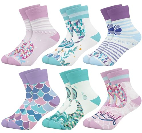 Queenshin 6 Pares Calcetines Niñas Infantiles Diseño Divertido Hermosa Cola de un Animal Marino Calcetín Tobilleros Cómodo Regalo 9-14 años Tamaño 32-38