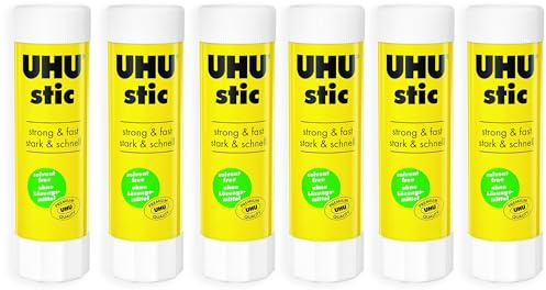 UHU Stic Glue Stick - Solvent Free - Clear Application - 40G - Pack of 6