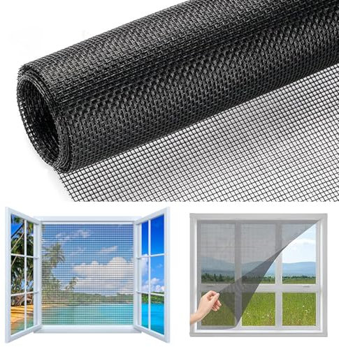 Filet Moustiquaire Anti-insectes, 120x250 cm Moustiquaires en Fibre de Verre, Filet Écran Insecte, Moustiquaires Fenetre Ajustable, Filets en Fibre de Verre, pour Porte Fenêtre Baie Vitrée (Noir)