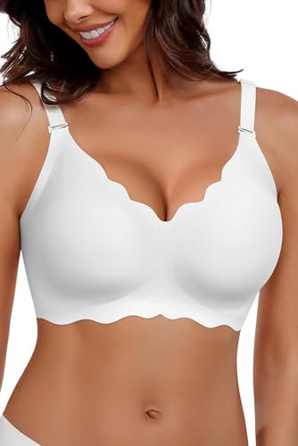 HORISUN Bra for Women, Non Wired Seamless Wireless Push Up Bras Comfortable Support Lift Full Coverage Bralettes Everyday Plus Size Bras White 3XL