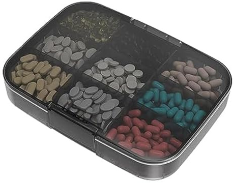 Dosificador De Comprimidos Con 9 Compartimentos, Organizador De Pastillas Para Viaje, Pastillero Portátiles Para Vitaminas, Aceite De Hígado De Bacalao, Suplementos, Medicamentos, 19.5 × 14.5 × 3.9 CM