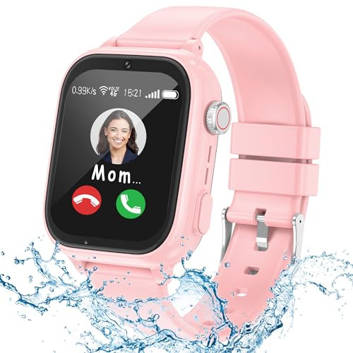Montre Connectée Enfant, 4G Montre GPS Enfant avec WiFi Appel Vidéo SOS Whatsapp Mode Classe Podomètre, Réveil, IP68 Étanche Smartwatch, Montre Intelligente pour Filles et Garçons
