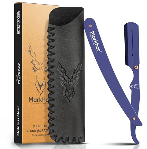 MARKHOR® Purple - Cut Throat Razor Kit – Mens Straight Razor, Barber-Grade Cutthroat Razor, Professional Straight Edge Beard Razor for a Clean & Precise Shave