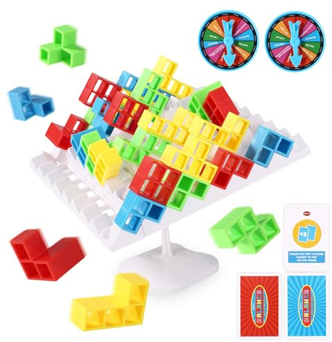 Sinbana 360° Balance Tower Stacking Blocks, Colorful Block Stacking Game Toys Educational Balance Tower Game Building Toy for Kids Adults Family Party