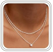 Meteorstarry Kette Silber 925 Damen,2 Stück Layerd Mehrreihige Silberkette 925 mit Cubic Zirkonia Anhänger,Wasserfester Halskette Boho Modeschmuck Geschenk für Frauen Mädchen 38/45 CM