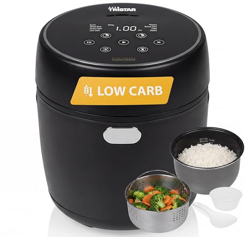 Tristar Arrocera Digital con Función Low Carb, 8 Programas Automáticos, Capacidad de 0,6 L de Arroz, Panel Digital, Fácil de Limpiar, RK-6238